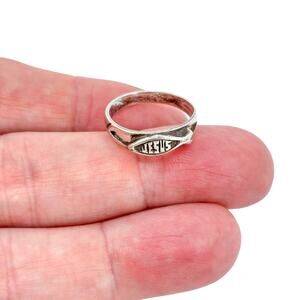 Vintage Sterling Silver 925 Jesus Ichthy Fish Religious Ring Size 6.5